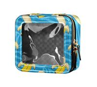 Funny Yellow Bananas Blue Stripes Clear Small Makeup Bag Skin Care Bag Cosmetic Organizer Case for Women
