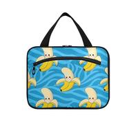 Funny Yellow Bananas Blue Stripes Hanging Toiletry Bag for Men with Hook, Designer Necessities Hanging Toiletry Bags for Cruise Travel Hotel maleta para maquillaje L