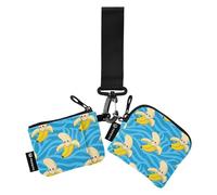 Funny Yellow Bananas Blue Stripes Women's Coin Purses Card Cases Thin Flat Zipper Wallet Coin Bag with Zipper Pocket for Work Travel 2 Packs, funny Yellow bananas blue stripes, One Size, Art Deco