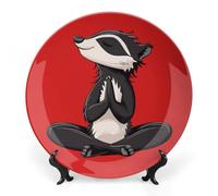 Funny Yoga Badger Ceramic Decorative Plates for Display Ornaments with Stand for Kitchen Home Decor 10inch