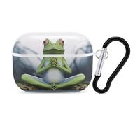 Funny Yoga Frog AirPods Pro Case Cover with Keychain Ring PC Hard Shell Protective Case for AirPods Pro 2nd for Women Men Generation Easy Open Full Drop Protection Cover White-Style