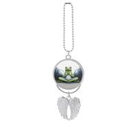 Funny Yoga Frog Car Hanging Ornament Rear View Mirror Pendant Lucky Presents Hanging Ornament Funny Car Pendant for Office Auto Home Decoration Silver-style
