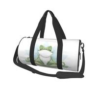 Funny Yoga Frog Large Round Travel Duffle Bag, Full-Print Canvas Weekender with Padded Lining, Multiple Pockets,Detachable Shoulder Strap and Soft Leather Handles