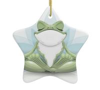 Funny Yoga Frog Pattern Ceramic Pendants, Star-Shaped Christmas Tree Decorations, Personalized Christmas Ornaments