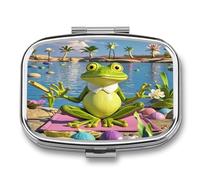 Funny Yoga Frog Pill Case Travel Portable Pocket Pill Box 2 Compartment Medicine Case Large Capacity Daily Pill Cases Vitamin Organizer Medicine Organizer Small Pill Box