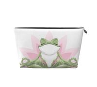Funny Yoga Frog Printed Leather Travel Toiletry Makeup Bag with Silver Zipper for Women on the Go