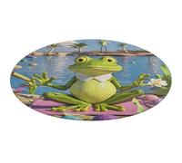 Funny Yoga Frog Round Area Rug Non Slip Backing Doormat Water Absorbent Plush Throw Low-Pile Non-Slip Floor Mat Carpet for Living Room Bedroom Entryway Nursery Room 90 * 90cm