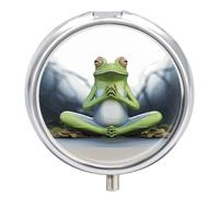 Funny Yoga Frog Round Pill Box 3 Compartment Medicine Pill Organizer with Mirror Travel Small Pill Case Cute Vitamin Organizer Portable Daily Pill Container for Pocket Purse