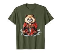 Funny Yokai Panda Japanese Anime T-Shirt, Men, Olive Green, X-Large