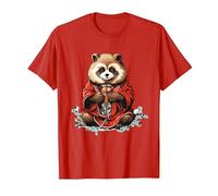 Funny Yokai Panda Japanese Anime T-Shirt, Men, Red, X-Large