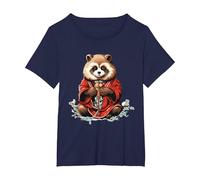 Funny Yokai Panda Japanese Anime T-Shirt, Women's Plus, Navy Blue, 3X
