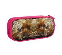 Funny Yorkie Dog Large Capacity Double Layer Pencil Case For Students,Customizable Full Print Polyester Fabric Organizer-School, Office, Travel Makeup Pouch