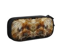 Funny Yorkie Dog Large Capacity Double Layer Pencil Case For Students,Customizable Full Print Polyester Fabric Organizer-School, Office, Travel Makeup Pouch
