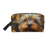 Funny Yorkie Dog Water-Resistant Travel Toiletry Organizer Bag, Large Capacity Portable Cosmetic Storage for Gym/Daily Essentials