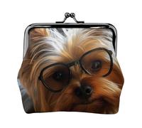 Funny Yorkie Funny Yorkie Printed Leather Kiss-Lock Wallet for Women - Compact and Secure Coin Purse