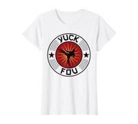 Funny Yuck Fou Karate Martial Arts High Kick Round Emblem Value Graphic T-Shirt, Women, White, XS