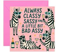 Funny Zebra Birthday Cards for Women, Classy Sassy and Bad Assy, Cute Design for Her - Bestie, BFF, Daughter - Square, Blank Inside with Premium Envelope
