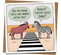 Funny Zebra Crossing Pun Greeting Card - Animal Joke Cartoon - 145mm x 145mm Square - Blank Inside - Birthday/All Occasion Card for Him Her Friends - Includes Kraft Envelope