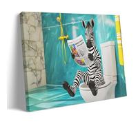 Funny Zebra Wall Art, Creative Animals Reading Newspaper Theme Art Print, Hanging Paintings Poster for Square Bathroom Toilet And Daily Household Interior Wall Decor 12x18inch(30x45cm)