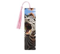 Funny Zebra Wooden Bookmarks 5 Pcs,Handmade Double-Sided Printed Book Marks Page Markers with Pink Tassels Book Accessories Gift for Book Lovers Women Men