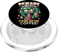 Funny Zombie Girl Beware Zombie Before Coffee PopSockets PopGrip for MagSafe
