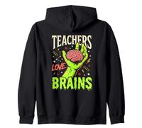 Funny Zombie Teacher Teachers Love Brains Halloween School Zip Hoodie