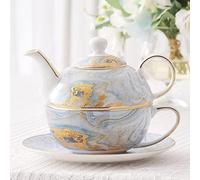 FUNNYBSG Tea-For-One Sets,Bone China Tea Set,Hand Painted Gold Painting,500ml Teapot 400ml Coffee Cup,Includes Decorative Gift Box,Tea Set For Women Men Office Home Gift,A