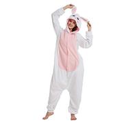 FunnyCos Animal Onesie Adult Bunny Pajamas Unisex Halloween Costume for Women Men and Teens White Rabbit XL