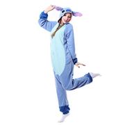 FunnyCos Unisex Animal Onesie Adult Halloween Pyjamas Cosplay Costume Hooded Loungewear Light Blue Stitch,L