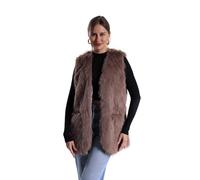 FunnyCos Women's Faux Rabbit Fur Vest Jacket Waistcoat Coat Winter V Neck Sleeveless Fluffy Warm Fake Fur Gilet with Pockets Brown,L