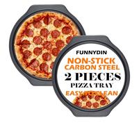Funnydin 2pcs Non-Stick Pizza Tray - 13 Inch Pizza Pan with Heat-Resistant Handle - Perforated Pizza Trays for Oven - Crispy Crust, Easy to Clean, Dishwasher Safe