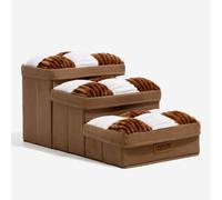 FUNNYFUZZY Chessboard Plaid Handcrafted Dog Cat Pet Stairs with Storage Three Steps Brown