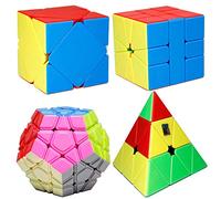 FunnyGoo MoYu MoFangJiaoShi MFJS 4 Different Puzzle Cube Set: 3x3 Pyramid magic puzzles cubes + 3 layer Dodecahedron + Skewb Cube + SQ1 magic puzzles cubes (Multicolor Stickerless)