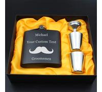FunnyGuys Personalised Engraved Moustache Hip Flask, Stainless Steel, 6oz (177ml), Oblong, Groomsman, Best Man, Father, Friends, Wedding, Birthday Gift