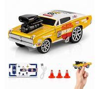 funnykid 1:64 RC Drift Car, Yellow Die-Cast Alloy Remote Control Mini Racing Car with LED Lights, 2.4GHz High Speed Toy Car, 30 Min+ Play Time, USB Charging Drift Car Gift for Kids Age 3-10