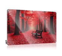 Funnymetal Sign Autumn Serenity: A Bench In The Red Forest Tin Sign Tin Sign Decor Mens Room Sign(30X40CM)