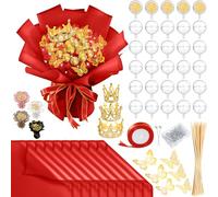 Funnymoom 109 Graduation DIY Chocolate Flower Bouquet Kit 2025 Candy Rose Clear Acrylic Lollipop Ball Holder Floral Wrapping Paper 3D Gold Butterfly Crown Ribbon Grad Gift(Red)