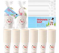 Funnymoom 200 Sets Christmas Snowman Soup Kits for Classroom Coworker Gift 12 Oz Winter Snowman Paper Cups for Hot Cocoa Chocolate Marshmallow Soup Tags Clear Xmas Bags (Classic)