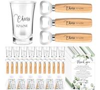 Funnymoom 50 Sets Wedding Shower Favors for Guests Wedding Short Glasses Cheers to Love Acrylic Clear Shot Glasses Bottle Opener with Thank You Cards Organza Bags Wedding Thank You Gifts for Bridal