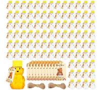 Funnymoom 96 Sets 2 oz Plastic Honey Bear Bottle Bear Shape Clear Empty Honey Jar 96 Tags 2 Rolls Jute Rope Honey Containers Empty Honey Dispenser for Baby Shower Party Favors Gifts (Yellow Lid)