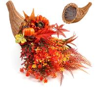Funnymoom Fall Table Cornucopia Centerpiece Set 13.78'' Fall Harvest Fern Cornucopia Decorative Artificial Pumpkin Horn of Plenty Decoration Ornament for Thanksgiving Autumn Harvest Dining Table Decor