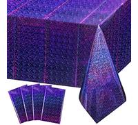 FunnyPars 4 Pack Iridescent Plastic Tablecloths Shiny Disposable Laser Rectangle Table Covers Holographic Foil Tablecloth Iridescent Party Decoration Birthday Bridal Wedding Christmas 54"x108"(Purple)