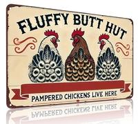 Funnysign Vintage Fluffy Butt Hut Pampered Chickens Live Here Chicken Tin Sign for Chicken Coop Farm Kitchen Garden Yard Decor 8x6 inch (3940)