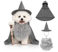 Funnysoft 3 Pcs Halloween Pet Wizard Costume for Small Dogs Cats Kitten Puppy Cosplay Outfit Gray Polyester Halloween Party (L)