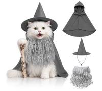 Funnysoft 3 Pcs Halloween Pet Wizard Costume for Small Dogs Cats Kitten Puppy Cosplay Outfit Gray Polyester Halloween Party(M)