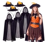 Funnysoft 3 Set Halloween Hero Costume Outfit Include Cloak Hat, Swashbuckler Witch Venture Accessories for Halloween Team Costume Adult Storybook Character Masquerade Cosplay Stage Performances Party