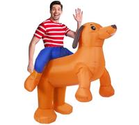 Funnysoft Christmas Inflatable Costume Adult Inflatable Dachshund Costume Blow up Dog Suit Ride on Outfit for Christmas Party, Orange, Unisex