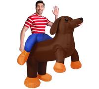 Funnysoft Inflatable Costume Adult Inflatable Dachshund Men Women Ride on Blow up Funny Dog Costume for Halloween Party(Brown)