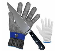 Funnytek Cut Resistant Gloves, 1PC Protection A9 Stainless Steel Mesh Cut Proof Gloves Safety Work Mesh Metal Anti Protectionwith 1 Cotton Gloves for Kitchen Butcher, Oyster Shucking, Mandolin