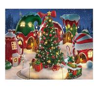 Funnytree 10x8FT Cartoon Christmas Village Photography Backdrop Winter Cabin Snow Pine Tree Background Xmas Fairy Tale Animated Kid Ice Party Photo Booth Banner Supplies Durable Soft Fabric Washable